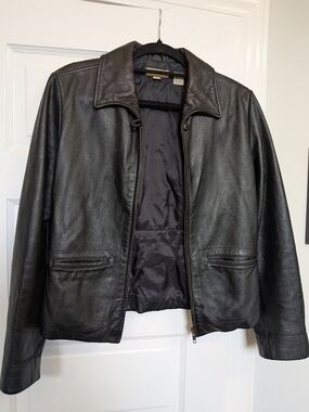 Ann Taylor Black Leather Jacket - Classic Zip Front